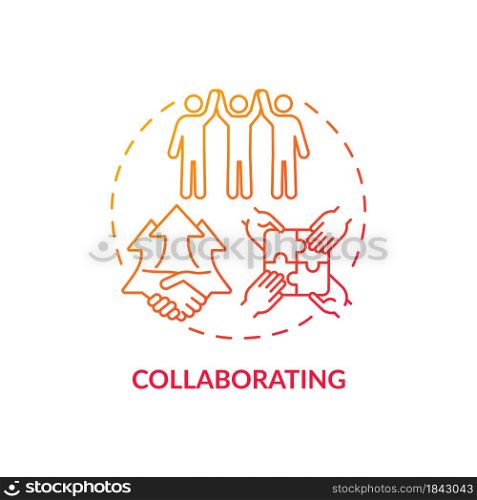 Collaborating red gradient concept icon. Team cooperation. Productive relationship style. Conflict management strategy abstract idea thin line illustration. Vector isolated outline color drawing. Collaborating red gradient concept icon