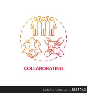 Collaborating red gradient concept icon. Team cooperation. Productive relationship style. Conflict management strategy abstract idea thin line illustration. Vector isolated outline color drawing. Collaborating red gradient concept icon