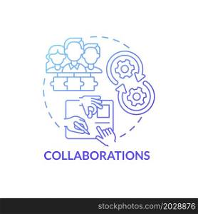 Collaboration blue gradient concept concept icon. Boosting small business with colleagues. Partnership strategy abstract idea thin line illustration. Vector isolated outline color drawing. Collaboration project concept icon