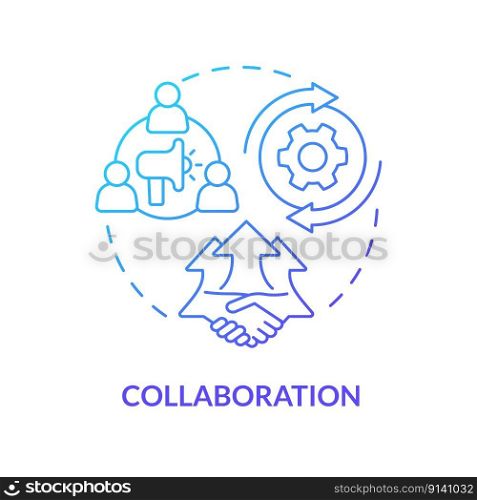 Collaboration blue gradient concept icon. Social organizations partnership. Form of advocacy abstract idea thin line illustration. Isolated outline drawing. Myriad Pro-Bold font used. Collaboration blue gradient concept icon