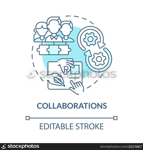 Collaboration business concept icon. Boosting small business with colleagues. Partnership development abstract idea thin line illustration. Vector isolated outline color drawing. Editable stroke. Collaboration business concept icon