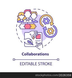 Collaboration concept icon. Boosting small business with colleagues. Partnership development strategy abstract idea thin line illustration. Vector isolated outline color drawing. Editable stroke. Collaboration concept icon