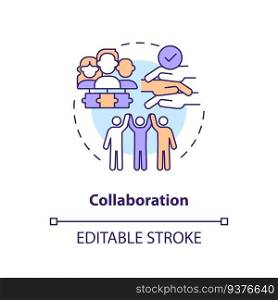 Collaboration concept icon. Community change. Share ideas. Effective solution. Collective action. Team spirit abstract idea thin line illustration. Isolated outline drawing. Editable stroke. Collaboration concept icon