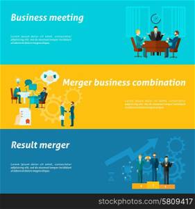 Collaboration horizontal banner set with merger business meeting elements isolated vector illustration. Collaboration Banner Set