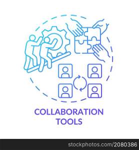 Collaboration tools blue gradient concept icon. Productive teamwork functionality abstract idea thin line illustration. Isolated outline drawing. Roboto-Medium, Myriad Pro-Bold fonts used. Collaboration tools blue gradient concept icon