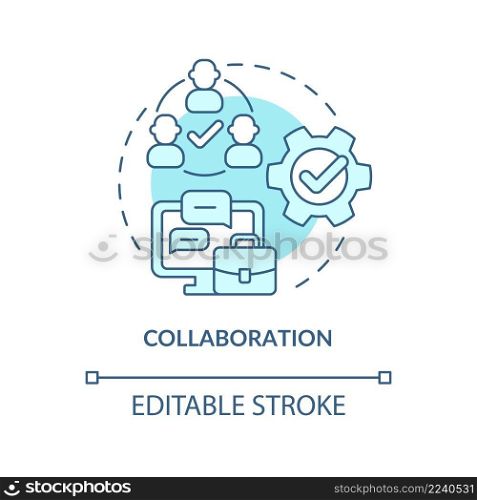 Collaboration turquoise concept icon. Communication in workplace. Function of UCaaS abstract idea thin line illustration. Isolated outline drawing. Editable stroke. Arial, Myriad Pro-Bold fonts used. Collaboration turquoise concept icon