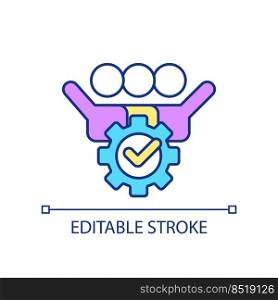 Collaborative activities RGB color icon. Teamwork process. Achieving agreement. Working well together. Isolated vector illustration. Simple filled line drawing. Editable stroke. Arial font used. Collaborative activities RGB color icon
