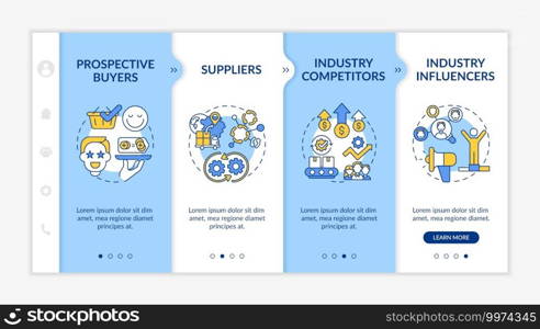 Collaborative creation participants onboarding vector template. Prospective buyers. Industry competitors. Responsive mobile website with icons. Webpage walkthrough step screens. RGB color concept. Collaborative creation participants onboarding vector template