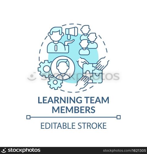 Collaborative learning concept icon. Worker adaptation stages. Methods of making decisions and solving problems idea thin line illustration. Vector isolated outline RGB color drawing. Editable stroke. Collaborative learning concept icon
