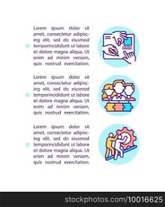 Collaborative planning and problem solving concept icon with text. Skills and team efforts. PPT page vector template. Brochure, magazine, booklet design element with linear illustrations. Collaborative planning and problem solving concept icon with text