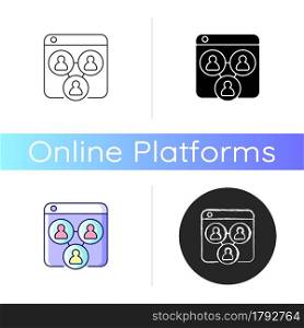 Collaborative platforms icon. Sharing ideas and concepts with colleagues. Virtual workspace. Video conferencing. Group chat for team. Linear black and RGB color styles. Isolated vector illustrations. Collaborative platforms icon