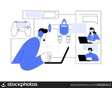 Collaborative playing isolated cartoon vector illustrations. Group of diverse people plays game online, IT technology, gaming industry, cooperation and collaboration process vector cartoon.. Collaborative playing isolated cartoon vector illustrations.