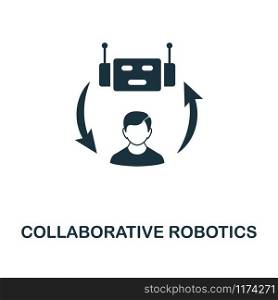 Collaborative Robotics icon. Simple style design from industry 4.0 collection. UX and UI. Pixel perfect premium collaborative robotics icon. For web design, apps and printing usage.. Collaborative Robotics icon. Monochrome style design from industry 4.0 icon collection. UI and UX. Pixel perfect collaborative robotics icon. For web design, apps, software, print usage.