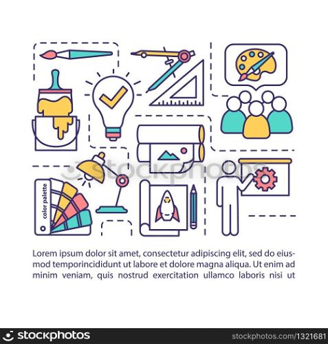 Collaborative teamwork concept icon with text. Working on creative project. Artist community. PPT page vector template. Brochure, magazine, booklet design element with linear illustrations