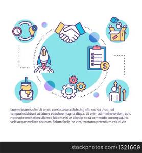 Collaborative work concept icon with text. Business partnership. Startup growth. Project management. PPT page vector template. Brochure, magazine, booklet design element with linear illustrations
