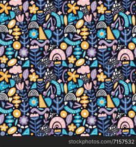 Collage style seamless repeat pattern with abstract and organic shapes.. Collage style seamless pattern with abstract and organic shapes in pastel color on dark. Modern and original textile, wrapping paper, wall art design.