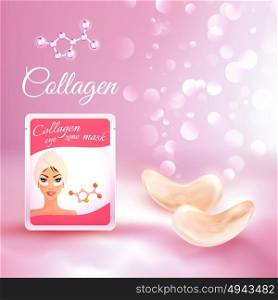 Collagen Mask Cosmetics Product Realistic Label. Collagen eyes zone mask for firm hydrated skin cosmetics product label sticker advertisement element realistic vector illustration