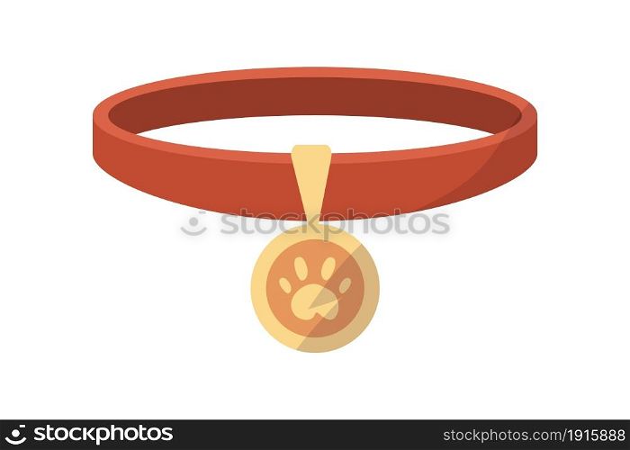 Collar with medal for cats and dogs. Cartoon pets red necklace and golden tag. Isolated kittens or puppies accessory mockup. Metal badge with animal footprint. Vector canine leather belt template. Collar with medal for cats and dogs. Cartoon pets red necklace and golden tag. Isolated kittens or puppies accessory. Metal badge with animal footprint. Vector canine belt template
