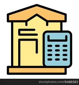 Collateral house calculator icon outline vector. Loan marketing. Bank finance color flat. Collateral house calculator icon vector flat