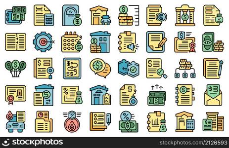 Collateral icons set outline vector. Credit extension. Property agreement. Collateral icons set vector flat