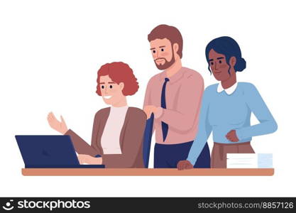 Colleagues achieving good results together semi flat color vector characters. Editable figures. Full body people on white. Simple cartoon style illustration for web graphic design and animation. Colleagues achieving good results together semi flat color vector characters