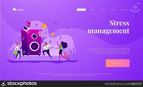 Colleagues at corporate party. Employees characters relaxing after work day. Rest breaks at work, office fun and games and stress management concept. Website homepage header landing web page template.. Office fun landing page template