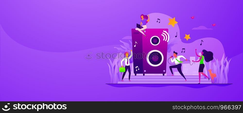 Colleagues at corporate party. Employees characters relaxing after work day. Rest breaks at work, office fun and games and stress management concept. Header or footer banner template with copy space.. Office fun web banner concept