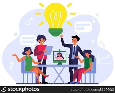 Colleagues discussing project online and offline. Conference call, brainstorm, idea flat vector illustration. Social distance, lockdown, teamwork concept for banner, website design or landing web page