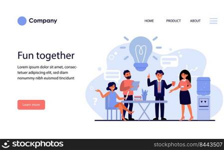 Colleagues making decision at meeting. Business team discussing strategy in office flat vector illustration. Business idea concept for banner, website design or landing web page