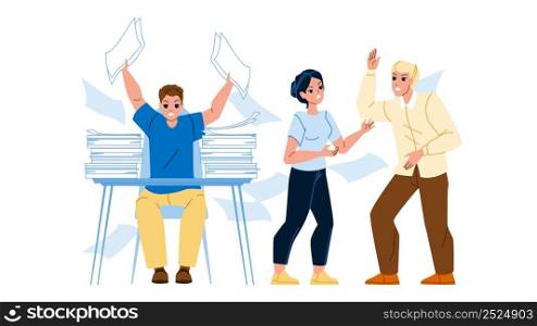 Colleagues Stress And Panic Chaos In Office Vector. Frustrated Employees Working With Stress. Characters Failure Deadline And Overworking With Nervous Together Flat Cartoon Illustration. Colleagues Stress And Panic Chaos In Office Vector