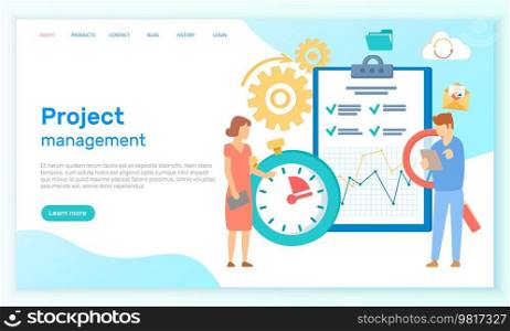 Colleagues work with organizing business plan and planning strategy. Successful project management concept. People analyze business data and financial statistics. Website landing page template. Colleagues work with organizing business plan, project management. People analyze data, statistics
