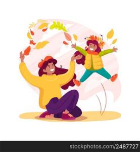 Collect fall leaves isolated cartoon vector illustration. Mother and child making colorful bouquet, collecting fallen leaves, family outdoor activity, leisure time in autumn vector cartoon.. Collect fall leaves isolated cartoon vector illustration.