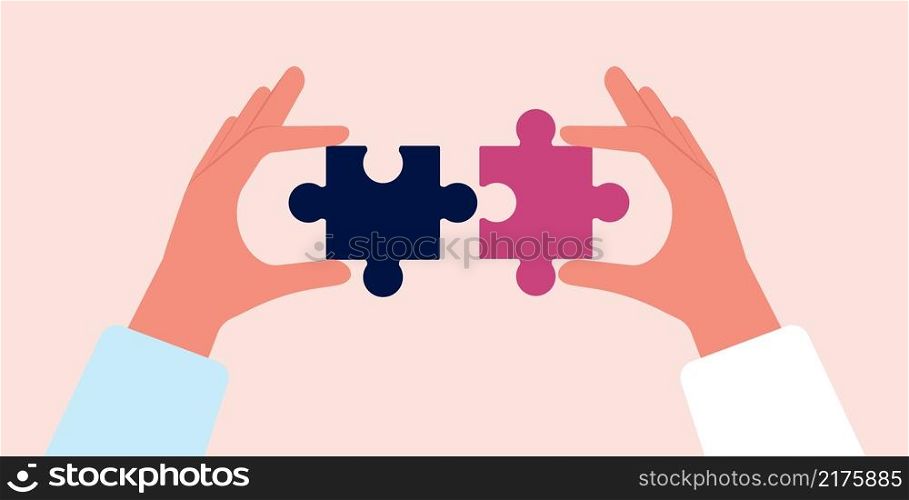 Collect puzzles. Hands holding puzzle pieces. Parts connect, collaboration or business cooperation metaphor. Teamwork vector concept. Illustration puzzle of business, solution teamwork. Collect puzzles. Hands holding puzzle pieces. Parts connect, collaboration or business cooperation metaphor. Teamwork vector concept
