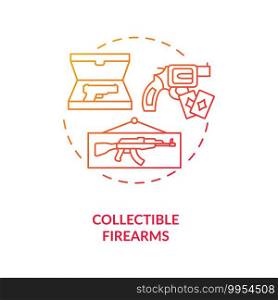 Collectible firearms red gradient concept icon. Vintage colt. Old fashioned pistol. Collection of antique weapon. Gun control idea thin line illustration. Vector isolated outline RGB color drawing. Collectible firearms red gradient concept icon