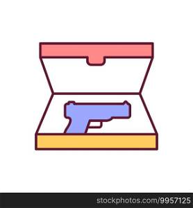Collectible gun RGB color icon. Handgun in open cabinet. Sidearms storage. Small firing arms ownership. Safety for weapon storing. Gun control. Antique revolver. Isolated vector illustration. Collectible gun RGB color icon