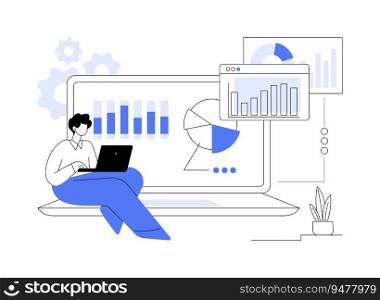 Collecting business data abstract concept vector illustration. Data analyst collecting information, statistics and report sector, diagram on screen, infographics application abstract metaphor.. Collecting business data abstract concept vector illustration.