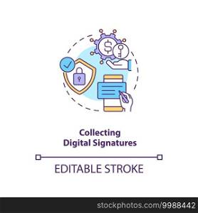 Collecting digital signatures concept icon. Contract management software functions. Signing digital files idea thin line illustration. Vector isolated outline RGB color drawing. Editable stroke. Collecting digital signatures concept icon