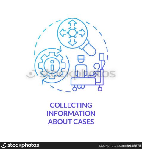 Collecting information about cases blue gradient concept icon. Data gathering. Disease monitoring abstract idea thin line illustration. Isolated outline drawing. Myriad Pro-Bold fonts used. Collecting information about cases blue gradient concept icon