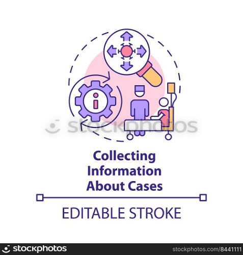 Collecting information about cases concept icon. Disease monitoring abstract idea thin line illustration. Isolated outline drawing. Editable stroke. Arial, Myriad Pro-Bold fonts used. Collecting information about cases concept icon