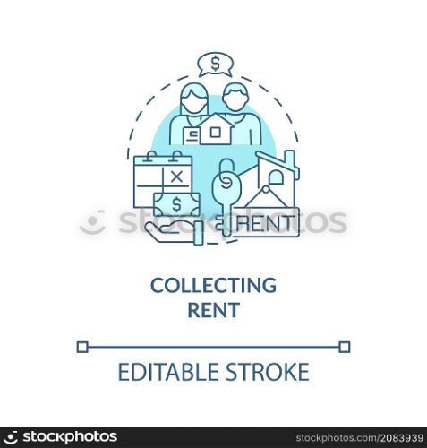 Collecting rent turquoise concept icon. Payments for rental estate abstract idea thin line illustration. Isolated outline drawing. Editable stroke. Roboto-Medium, Myriad Pro-Bold fonts used. Collecting rent turquoise concept icon