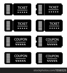 Collection black ticket template. Concert ticket, coupon for design projects. Vector illustration.. Collection black ticket template. Concert ticket, coupon for design projects.