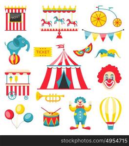 Collection Colorful Elements for Circus and Carnival. Illustration Collection Colorful Elements for Circus and Carnival, Set Objects Isolated on White Background - Vector
