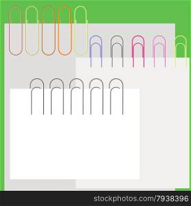 Collection Colorful Paper Clips and Papers. Office Supplies.. Paper Clips