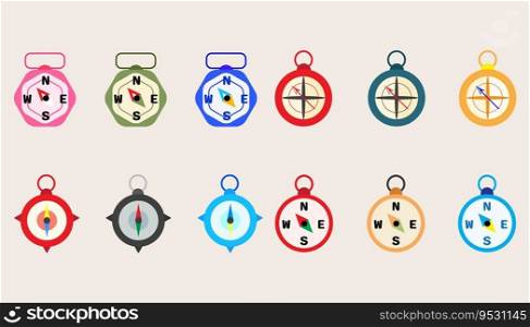  Collection compass tool,Navigation device.Compass object for navigation and orientation.Set of Compass.