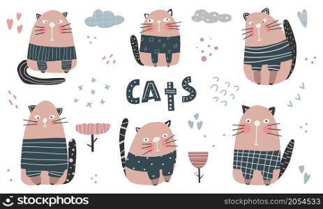 Collection cute cat hand draw vector illustration character Doodle cartoon style.. Collection cute cat hand draw vector illustration Doodle cartoon style.