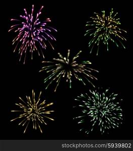 Collection five holiday Fireworks. Collection five holiday Fireworks colourful set - vector