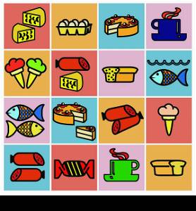 Collection flat icons. Food symbols. Vector illustration.