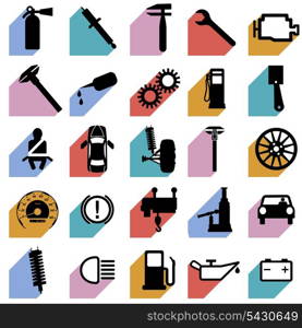 Collection flat icons with long shadow. Car symbols. Vector illustration.