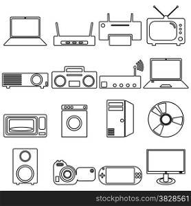 Collection flat icons with long shadow. Electrical devices symbols. Vector illustration.