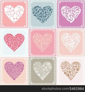 Collection heart on different themes of love. A vector illustration